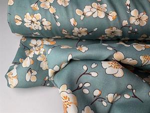 Fastvævet viscose - dueblå med smukke blomstergrene
