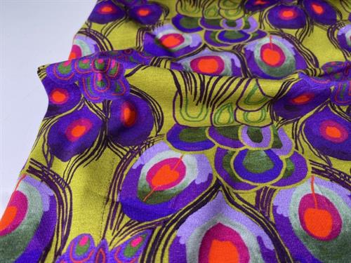 Bomuldsjersey - peacock leaves