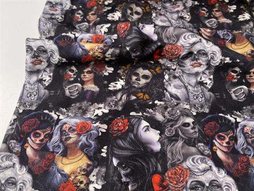 Bomuldsjersey - halloween skulls