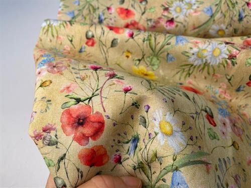 Patchwork stof - vilde blomster i fine farver