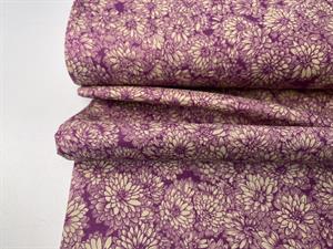 Patchwork stof - skønne blomster på lilla bund 
