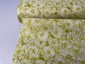 Patchwork stof - skønne blomster på frisk grøn bund