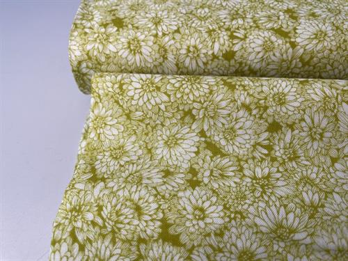 Patchwork stof - skønne blomster på frisk grøn bund