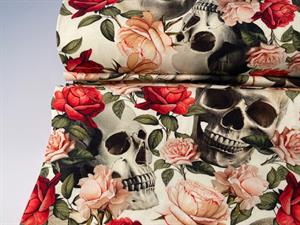 Bomuldsjersey - skulls and roses 