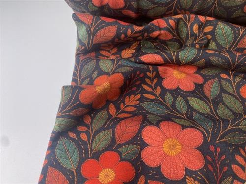 French terry - broderet look med fine blomster