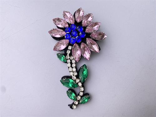 Broche - blomst med rhinsten, 1 stk.
