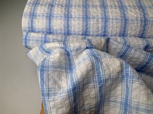 Fastvævet bomuld - bæk og bølge i hvid med blå tern