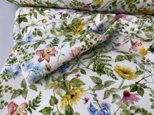 Bomuldsjersey - smukke vilde blomster i forårsfarver