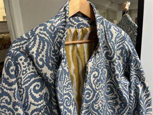 Møbelstof - virkelig flot jacquardvævet i blå / offwhite