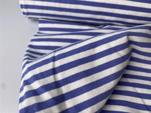Bomuldsjersey - flotte smalle striber i jeansblå / offwhite