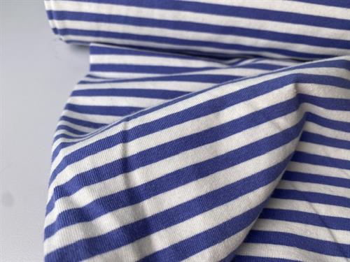 Bomuldsjersey - flotte smalle striber i jeansblå / offwhite