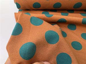 Bomuldsjersey - beige med 25 mm aquamarin bombe