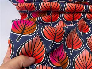 Bomuldsjersey - fine palmeblade i røde toner