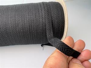 Bændelbånd - sildebensvævet og sort, 10 mm