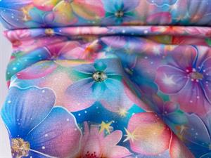 Bomuldsjersey - skønne blomster i intense pastelfarver, økologisk