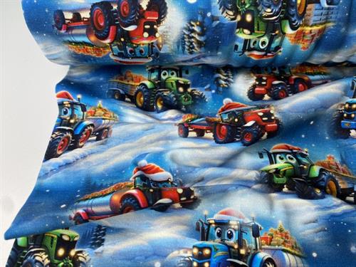 Bomuldsjersey - søde juletraktorer i snevejr, gots