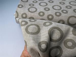 Vævet hør/bomuld - smukke grafiske cirkler i sand 