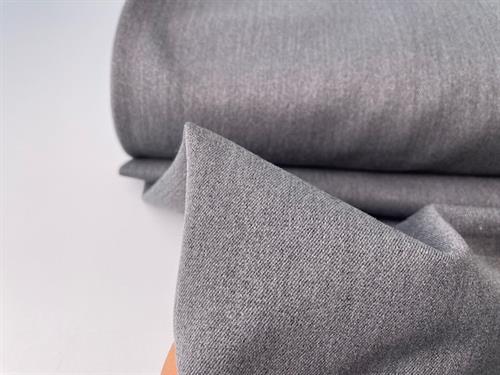 Gabardine - krølfri buksestof i wool touch, gråmeleret