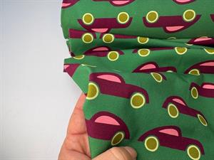 Bomuldsjersey - grøn med lille skøn retrobil