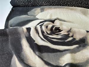 Fastvævet chiffon - stor blomst og små prikker