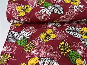 Poplin - smuk vinrød med hawaii blomster