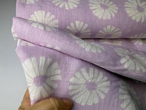 Vævet hør/bomuld - pastel lilla med hvide blomster