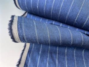 Fastvævet hør / uld med stræk - dark blue melange & stripes