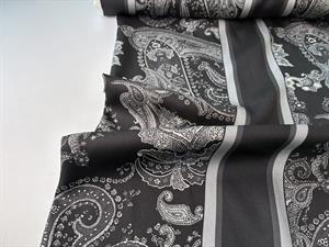 Fastvævet satin - flot paisley i sølvgrå, panel på ca. 160 cm
