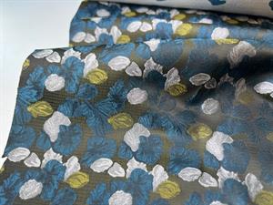 Fastvævet brokade - magiske blomster på mørk bund