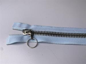 Lynlås - 2-vejs, lyseblå med sølv metaltænder, 42 cm