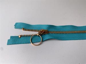 Lynlås - 2-vejs, lys petroleumsblå med rosegold metaltænder, 30 cm