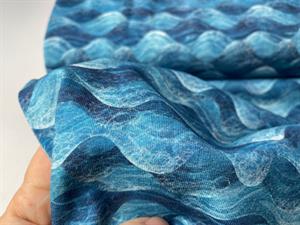 Bomuldsjersey - blå blide bølger