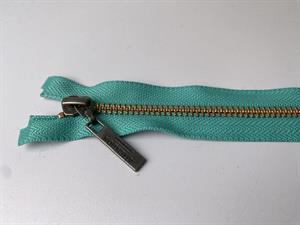 Lynlås - 2-vejs, turkisblå med rosegold metaltænder, 33 cm