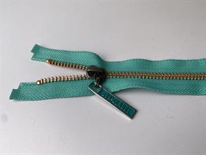 Lynlås - 2-vejs, turkisblå med rosegold metaltænder, 40 cm