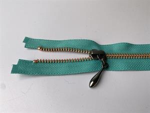 Lynlås - 2-vejs, turkisblå med rosegold metaltænder, 42 cm