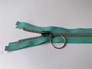 Lynlås - 2-vejs, turkisblå med rosegold metaltænder, 43 cm