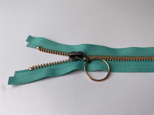 Lynlås - 2-vejs, turkisblå med rosegold metaltænder, 43 cm