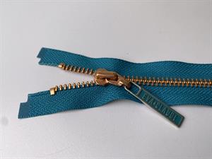 Lynlås - 2-vejs, petroleumsblå med rose gold metaltænder, 32 cm
