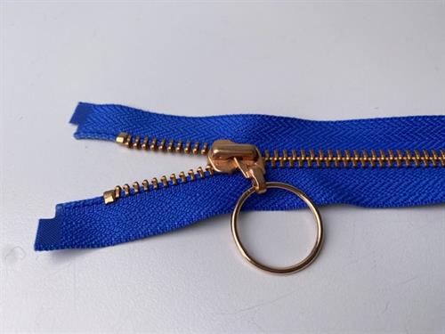 Lynlås - 2-vejs, klar blå med rose gold metaltænder, 33 cm