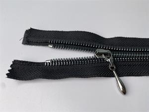 Lynlås - 2-vejs, sort med cool metaltænder, 50 cm