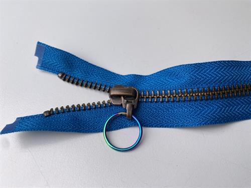 Lynlås - 2-vejs, havblå med metaltænder, 85 cm