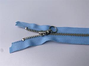 Lynlås - 2-vejs, lyseblå med sølv metaltænder, 50 cm