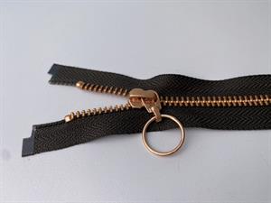 Lynlås - 2-vejs, brun med rose gold metaltænder, 46 cm