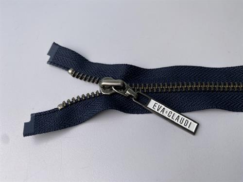 Lynlås - 2-vejs, marineblå med metaltænder, 59 cm