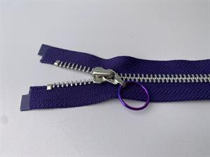 Lynlås - 2-vejs, mørkelilla med sølv metaltænder, 30 cm
