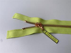 Lynlås - 2-vejs, lysegrøn med rose gold metaltænder, 42 cm