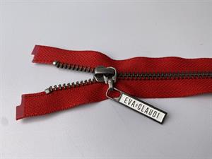 Lynlås - 2-vejs, dyb rød med metaltænder, 34 cm