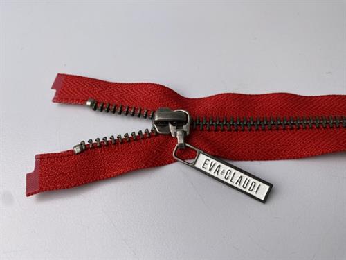 Lynlås - 2-vejs, dyb rød med metaltænder, 34 cm