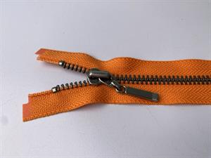 Lynlås - 2-vejs, orange med metaltænder, 48 cm