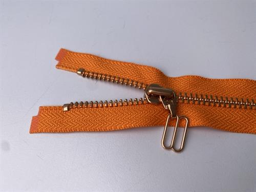 Lynlås - 2-vejs, orange med rose gold metaltænder, 50 cm